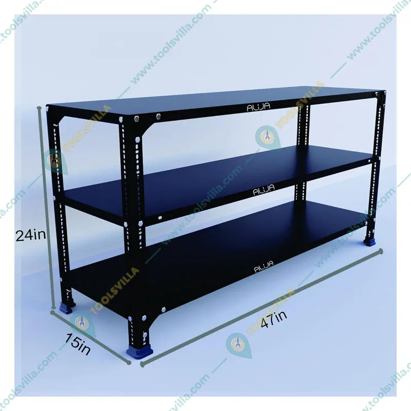 Alija 24 x 47 x 15 Inch 3 Shelves Multipurpose Storage Rack(Color-Black,Gauge-22 Gauge Shelves 16 Gauge Angle)