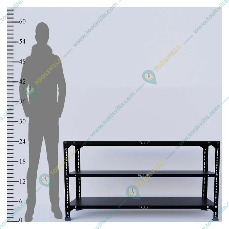 Alija 24 x 47 x 15 Inch 3 Shelves Multipurpose Storage Rack(Color-Black,Gauge-22 Gauge Shelves 16 Gauge Angle)