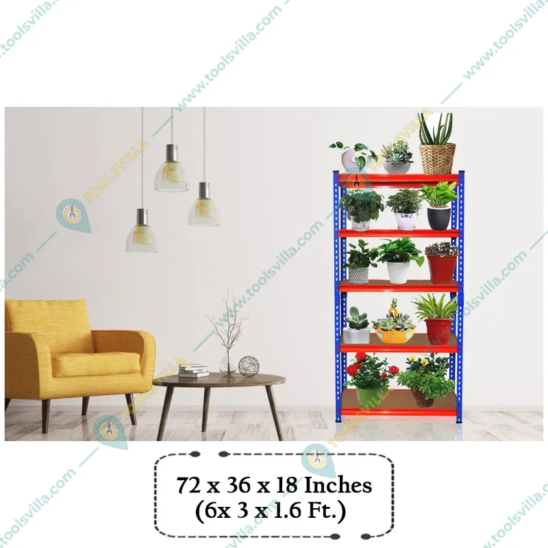 Blueboy 72 x 36 x 18 Inches 5 GI Shelves Boltless Adjustable Multipurpose Rack (Red and Blue) 