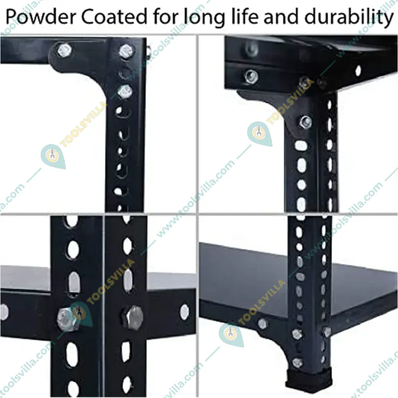 ALIJA 36 x 23 x 15 Inch 4 Shelves Multipurpose Storage Rack With Accessories(Gauge-24 gauge shelves, 18 gauge angle,Color-Black)