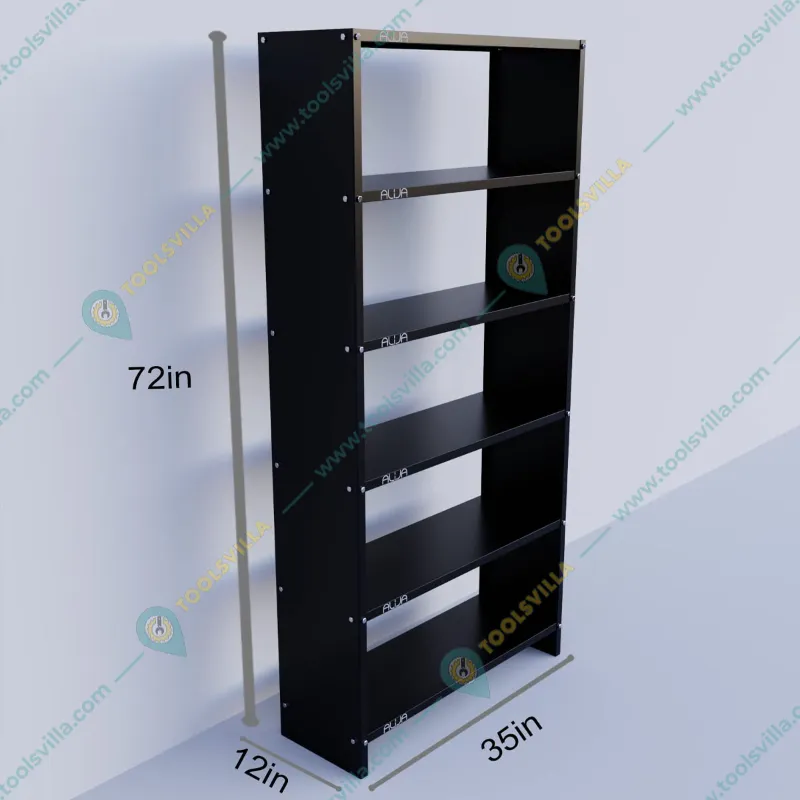 Alija 6 Shelf Solid Metal Bookcase /Library/ Book Shelf/ Rack (72 x 35 x 12 Inch)(Color-Black) 