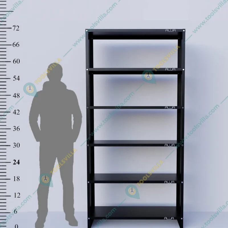 Alija 6 Shelf Solid Metal Bookcase /Library/ Book Shelf/ Rack (72 x 35 x 12 Inch)(Color-Black) 