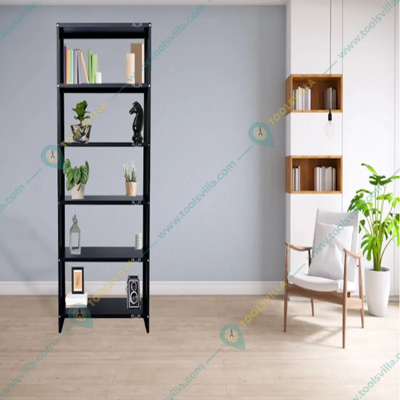 Alija 6 Shelf Solid Metal Bookcase /Library/ Book Shelf/ Rack (72 x 35 x 12 Inch)(Color-Black) 