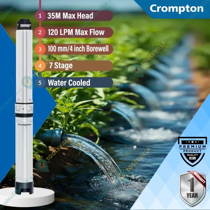 Crompton 3HP 7 Stage 4inch 3Phase Water Filled Borewell Submersible Pump, 115ft Head - 1 Year Warranty (100W7RQ3TP-65)