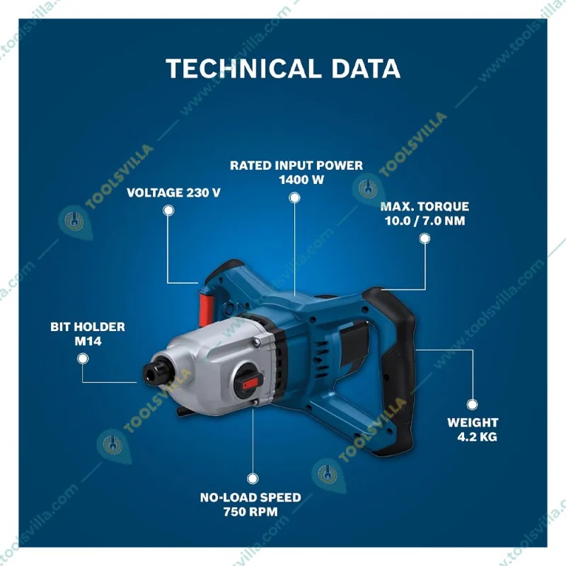 Bosch 1400 Watt Professional Paint Mixer With 140 mm Mixer Paddle Rod, 750 RPM (GRW 140)