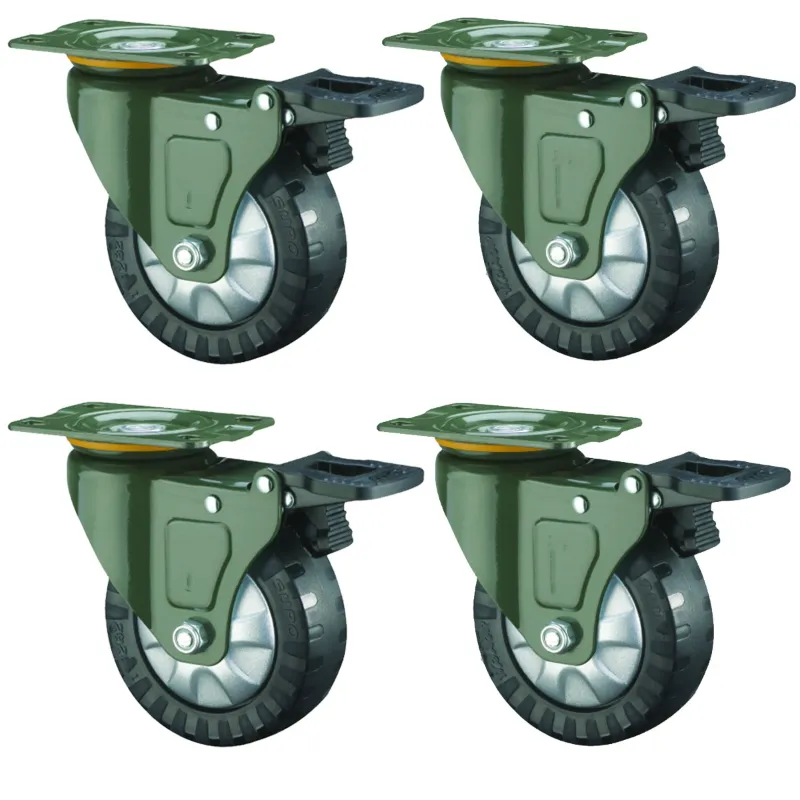 Premium Quality 125 x 32 mm 350 Kg Load Capacity PU Brake Castor Wheel, Plate Size 2.5 mm  (Pack Of 4 Pcs)
