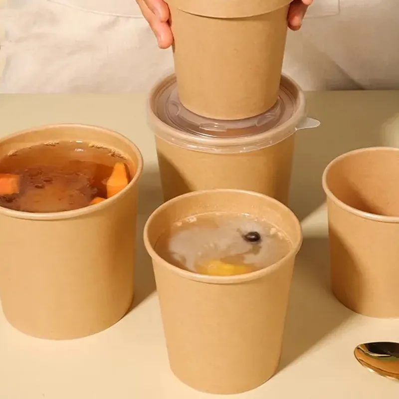 1000ml 400 GSM Tall Kraft Containers with PET Lid(Pack-25 pcs)