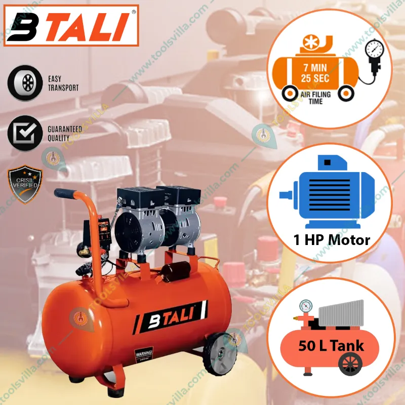 BTALI 50 Litres Oil Free Air Compressor With 1 HP Motor, 115 psi Max. Pressure and 106 LPM Air flow (BT 50  OFAC)