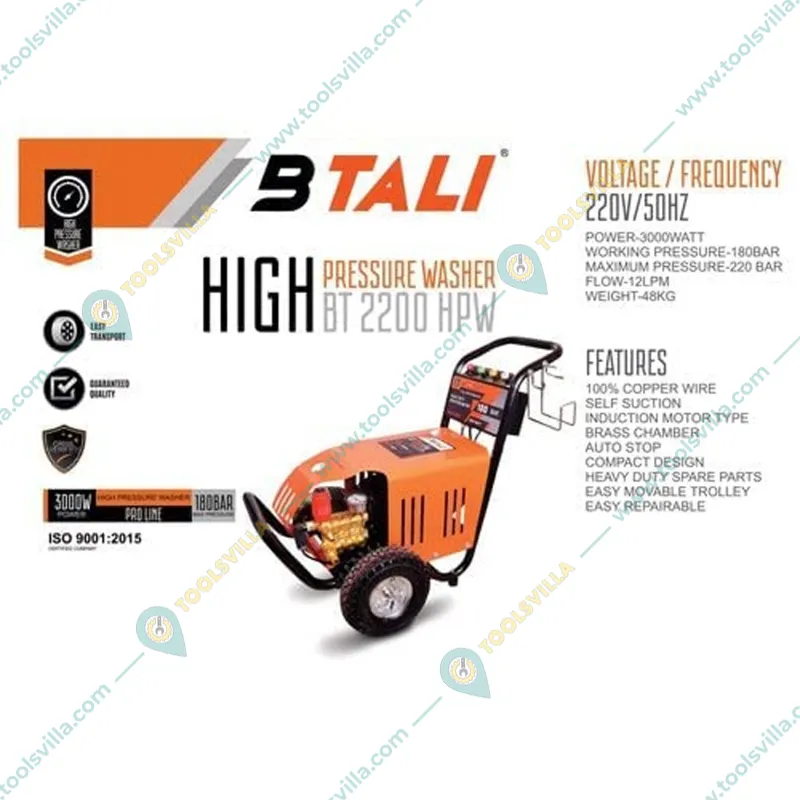 Btali (BT 2200 HPW) 4 HP 180 Bar Proline High-Pressure Washer With 12 LPM Flow Including All Required Accessories