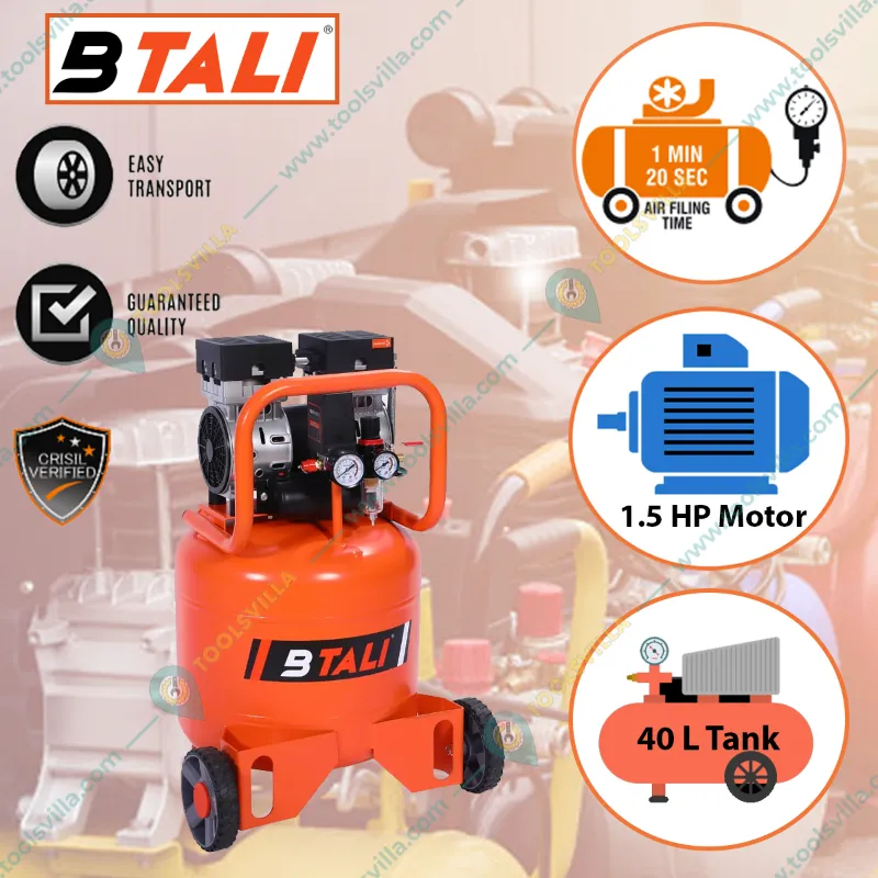 Btali 40 Litres Dental Oil Free Air Compressor with 1.5 HP Motor, 8 Bar Max. Pressure (BT 40 RTOFAC)