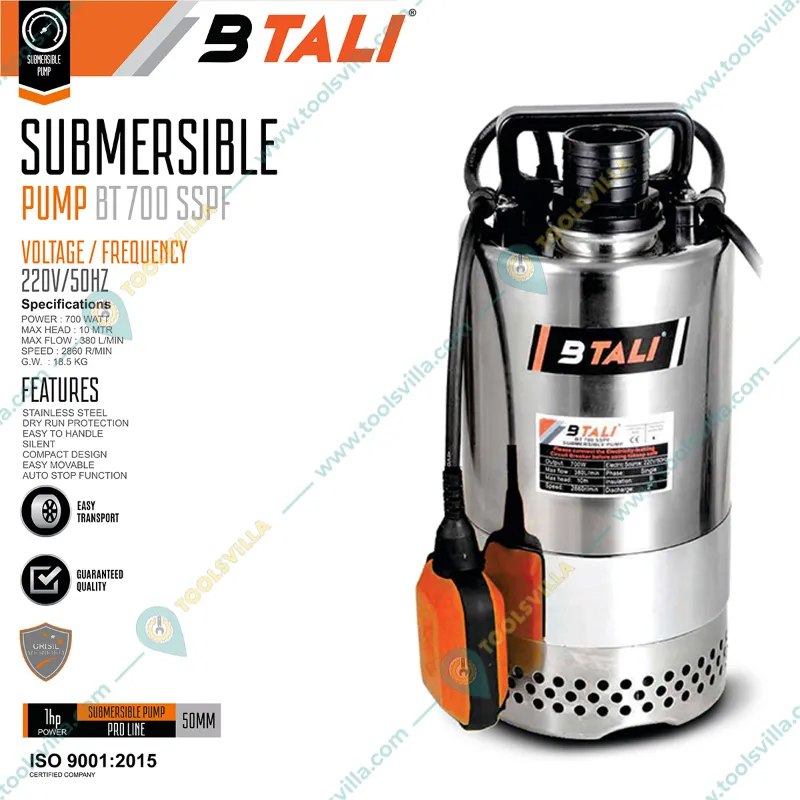 BTALI (BT 700 SSPF) 1 HP(700W) 380LPM Submersible Sewage Pump With 10M Max. Head