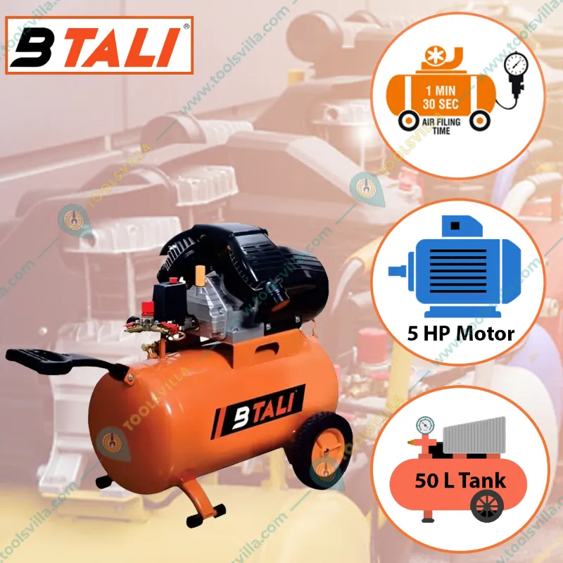 BTALI 50 Litres Air Compressor With 5 HP Motor, 115 psi Max. Pressure and 420 LPM (BT 50 T MAC)