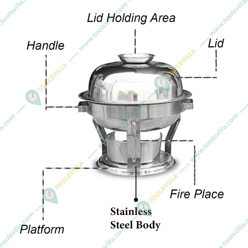 Premium Quality Stainless Steel (Silver) Round Buffet Chafing Dish with Lid, 5 Liter Capacity (Pack of 2)