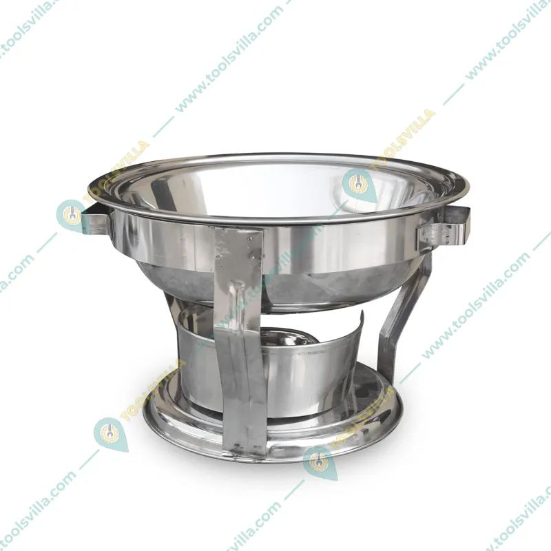 Premium Quality Stainless Steel (Silver) Round Buffet Chafing Dish with Lid, 5 Liter Capacity (Pack of 4)