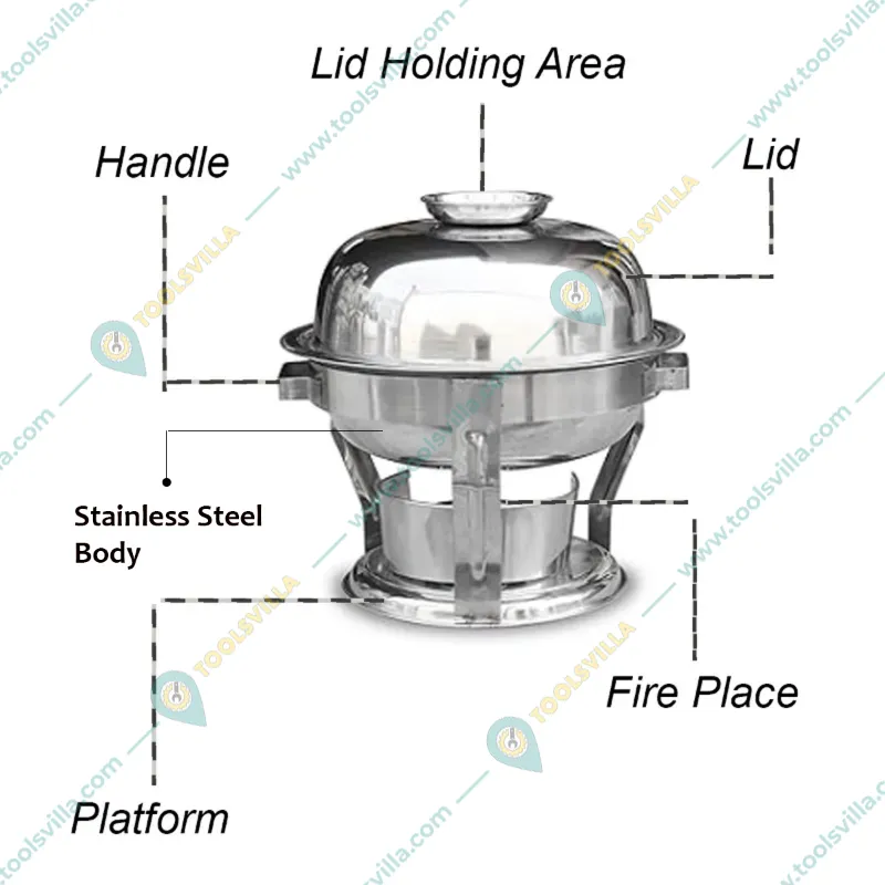 Premium Quality Stainless Steel (Silver) Round Buffet Chafing Dish with Lid, 5 Liter Capacity (Pack of 4)
