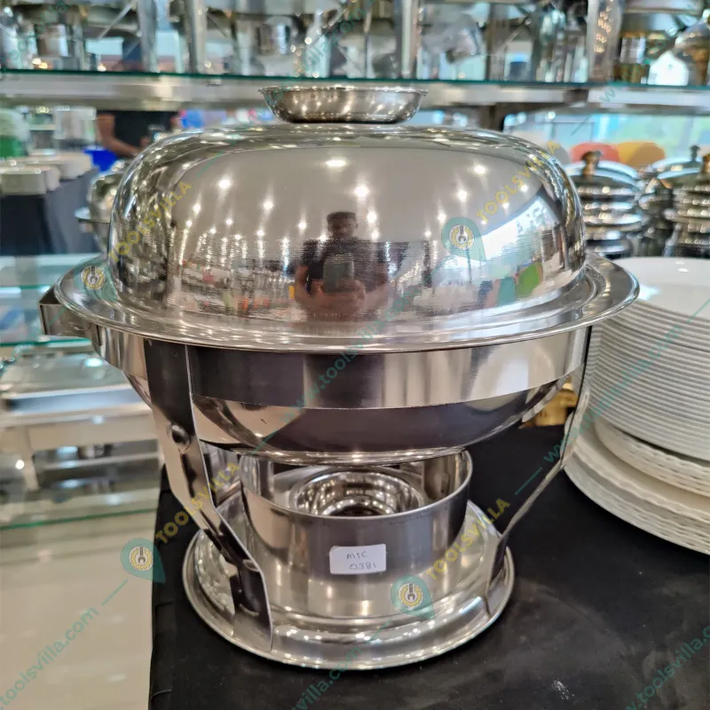 Premium Quality Stainless Steel (Silver) Round Buffet Chafing Dish with Lid, 5 Liter Capacity (Pack of 4)