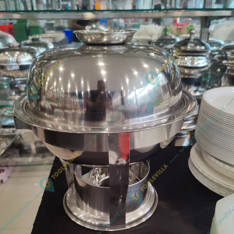 Premium Quality Stainless Steel (Silver) Round Buffet Chafing Dish with Lid, 5 Liter Capacity (Pack of 4)