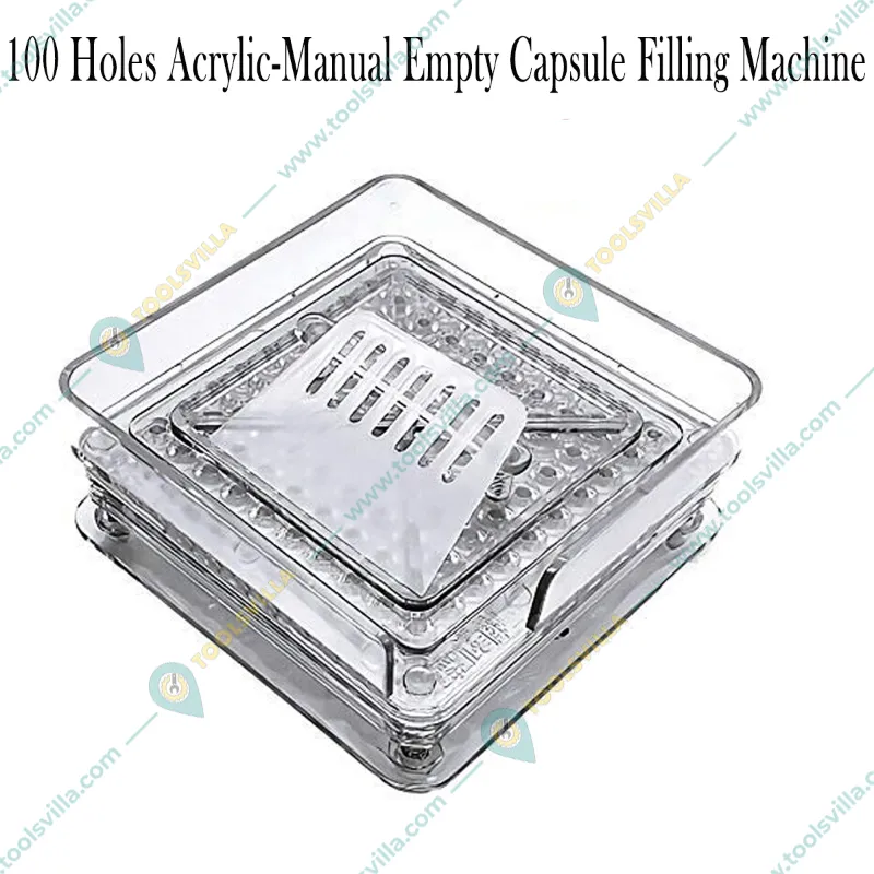 PATCO PHARMA 100 Holes Acrylic-Manual Empty Capsule Filling Machine (Size 5 Capsule - 150 Mg Powder Filling)