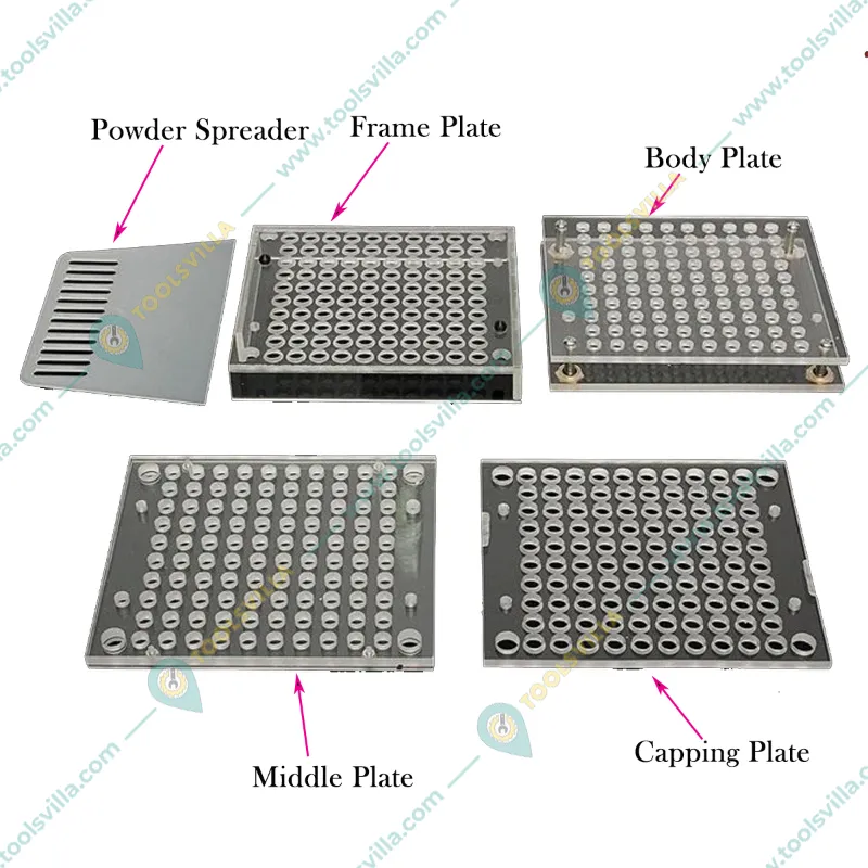 PATCO PHARMA 100 Holes Acrylic-Manual Empty Capsule Filling Machine (Size 5 Capsule - 150 Mg Powder Filling)