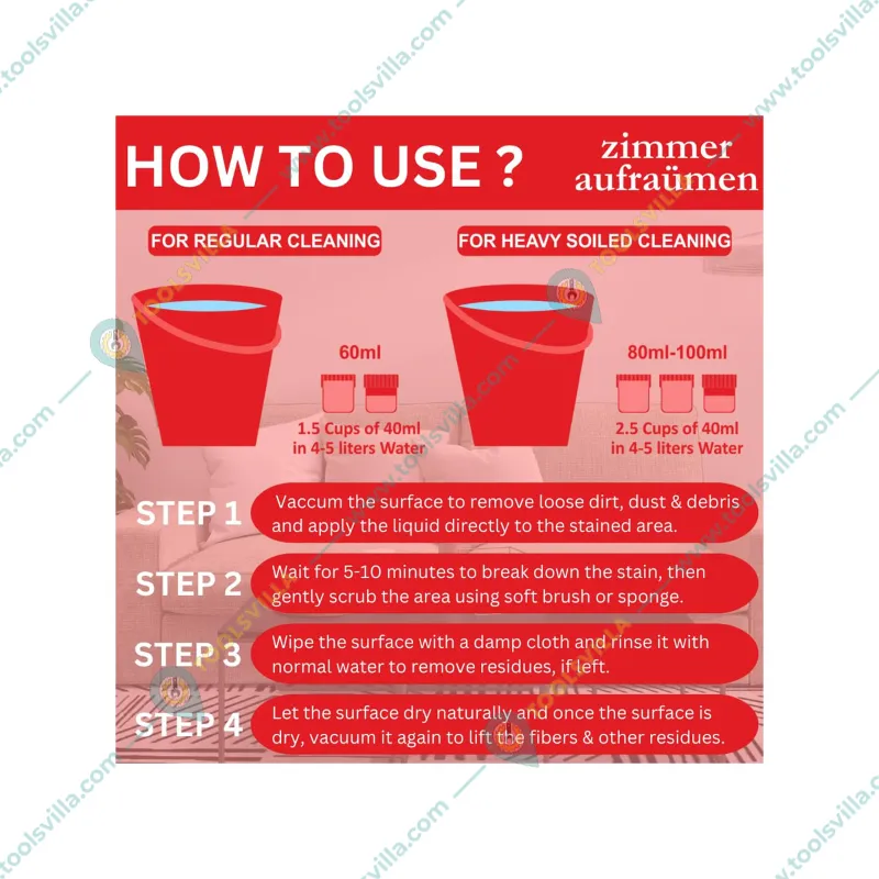 4 Pack of Zimmer Aufraumen (450ml x 4pcs) Carpet Shampoo Disinfectant Concentrate for All Type of Upholstery Cleaning