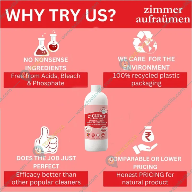 4 Pack of Zimmer Aufraumen (450ml x 4pcs) Carpet Shampoo Disinfectant Concentrate for All Type of Upholstery Cleaning