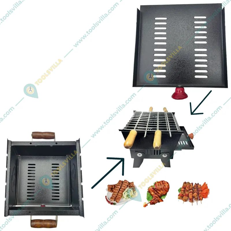 7.5x6.9 inch Cast Iron Charcoal Tray for NE GRILLS Premium Quality 8 inch Mini Charcoal BBQ Grill with 4 Skewers