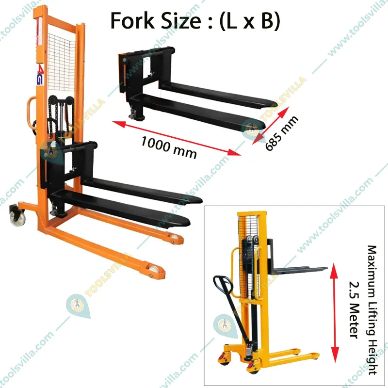 4G 2 Ton 'C' Channel Manual Stacker With 2.5 Meter Maximum Lifting Height, Fork Length & Width 1000 x 685 mm