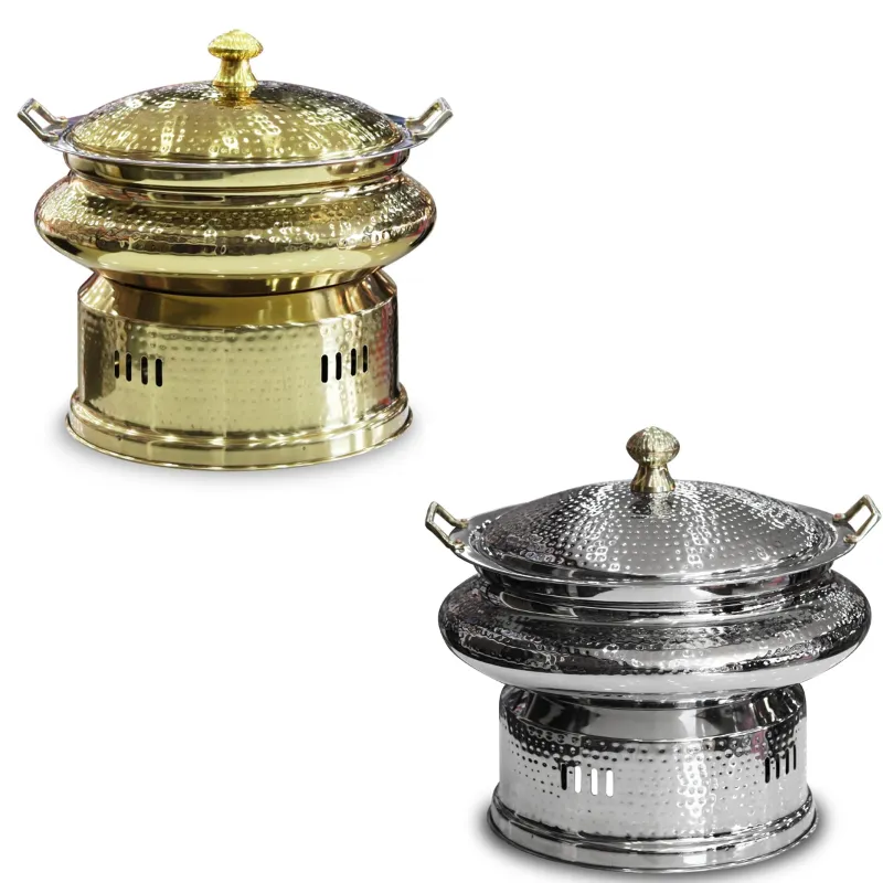 Combo of Malabar Hammered Stainless Steel Silver and Gold Round 6ltr Chafing Dish with Lid