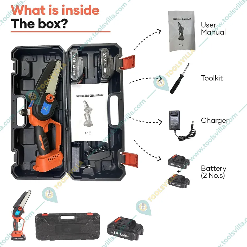 Mini Cordless Chainsaw Dual Battery (21V x 2) With 6 inch Guide Bar | Comes with Free Accessories
