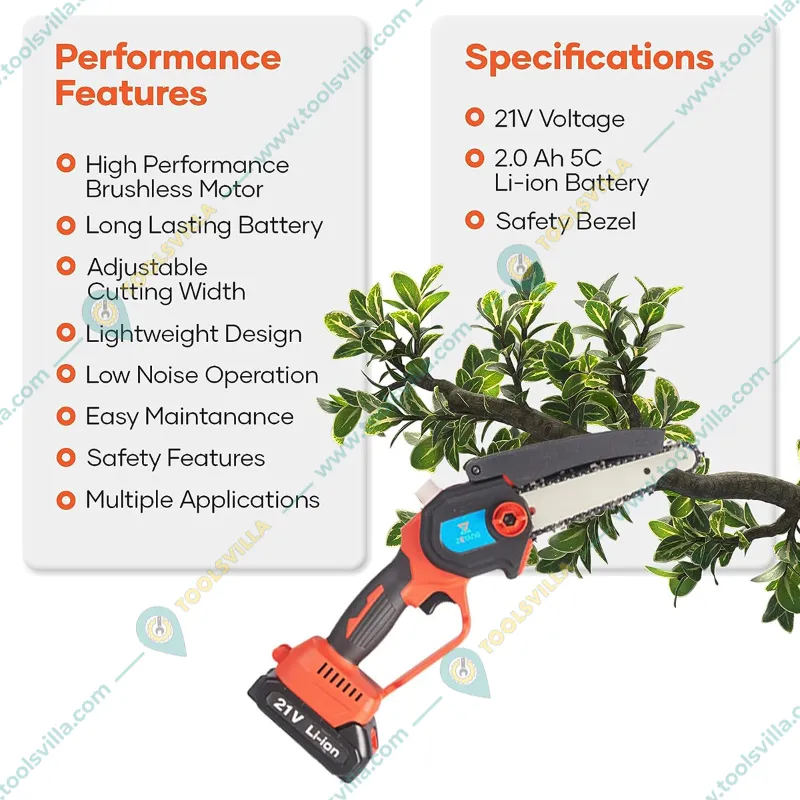 Mini Cordless Chainsaw Dual Battery (21V x 2) With 6 inch Guide Bar | Comes with Free Accessories