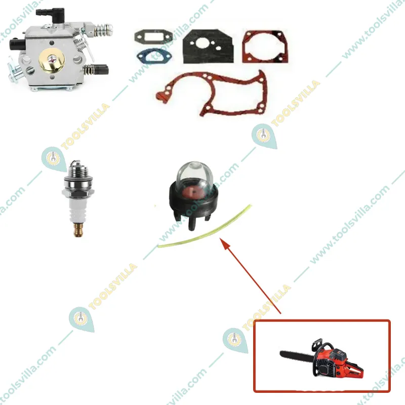 Petrol Chainsaw Spare Part Combo (Carburetor, Packing Gasket Set, Spark Plug and Carburetor Bubble) for 58 cc Chainsaw
