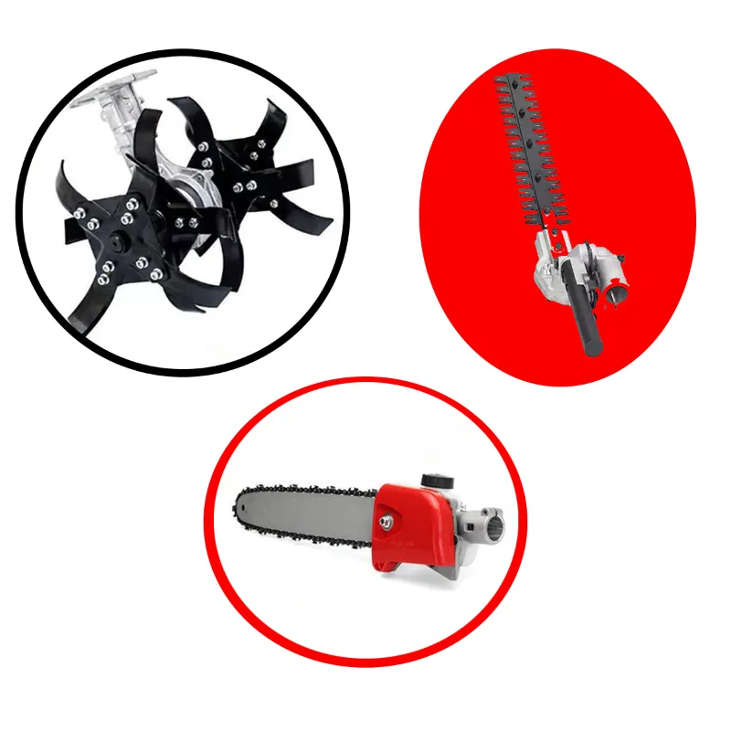 Heavy Duty Chainsaw Attachment and Hedge Trimmer Attachment with Round Tiller Combo for Brush cutter Machine(Size-26 mm shaft )