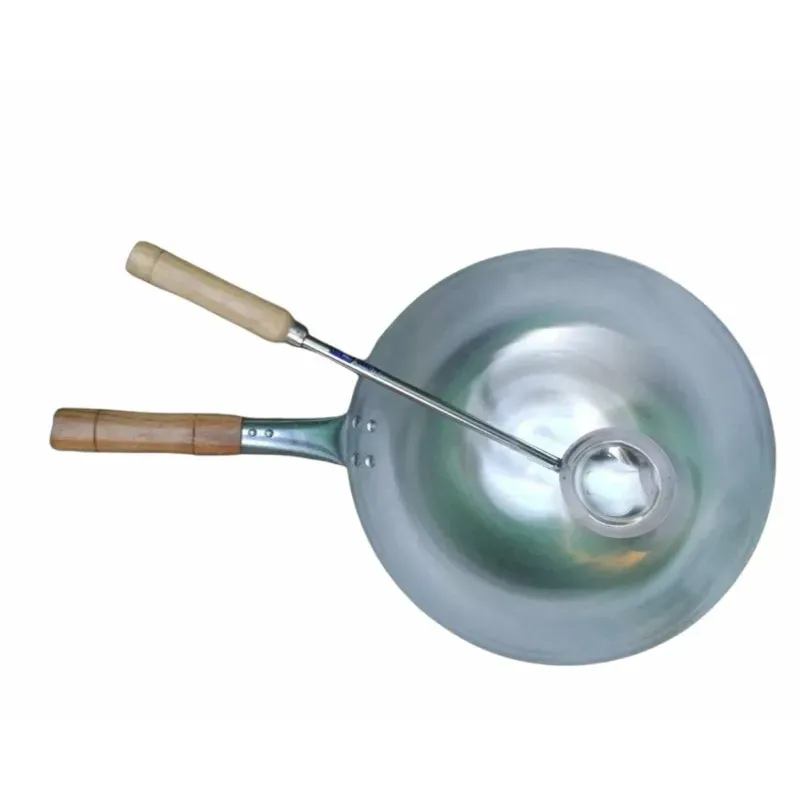 Chinese woks Iron Kadhai with Wooden Handle and Stainless Steel Big Size Ladle(Size-14 inch Dia.)