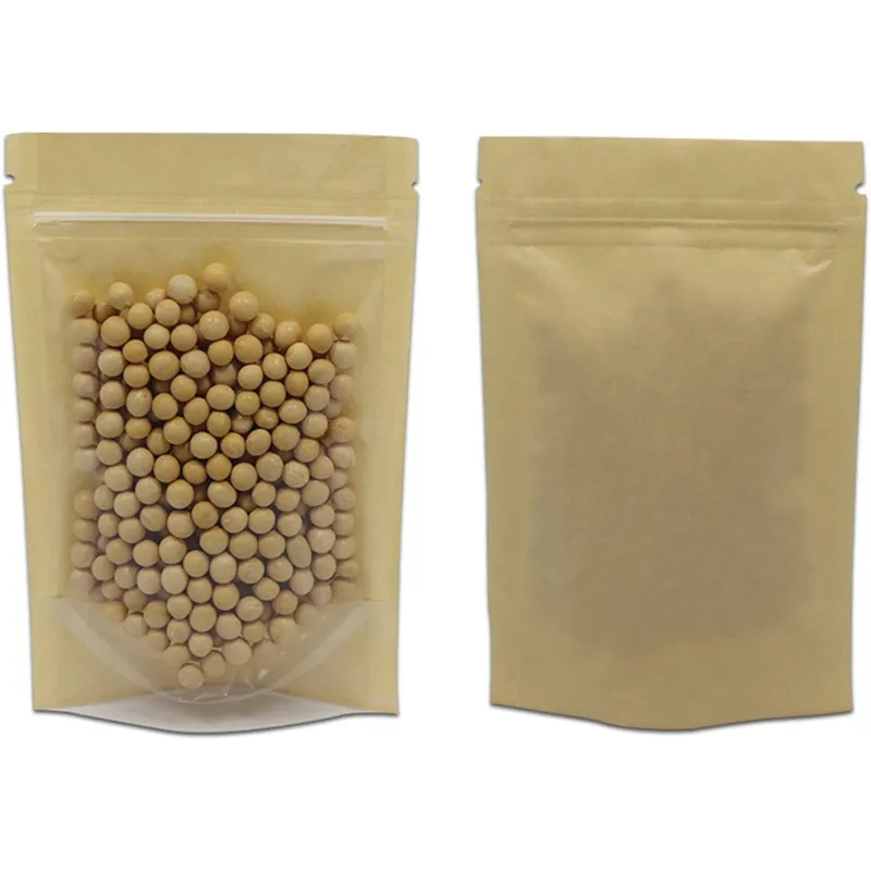 50 pcs Clear front Brown Kraft Paper Pouches with Zipper