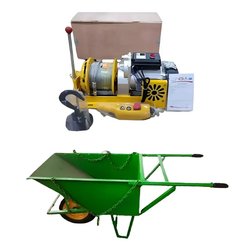 HT 500-1000 KG Capacity 3 Hp Electric Clutch Winch With 50 Meter Wire Rope & 160 kg Load Capacity Wheel Barrow With Chain