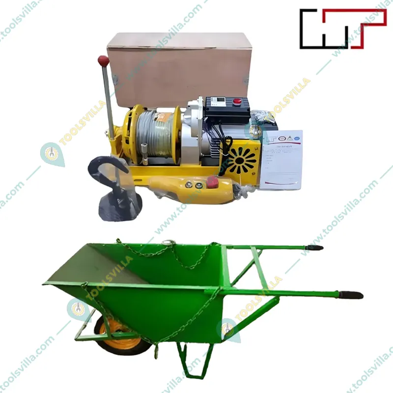 HT 500-1000 KG Capacity 3 Hp Electric Clutch Winch With 50 Meter Wire Rope & 160 kg Load Capacity Wheel Barrow With Chain