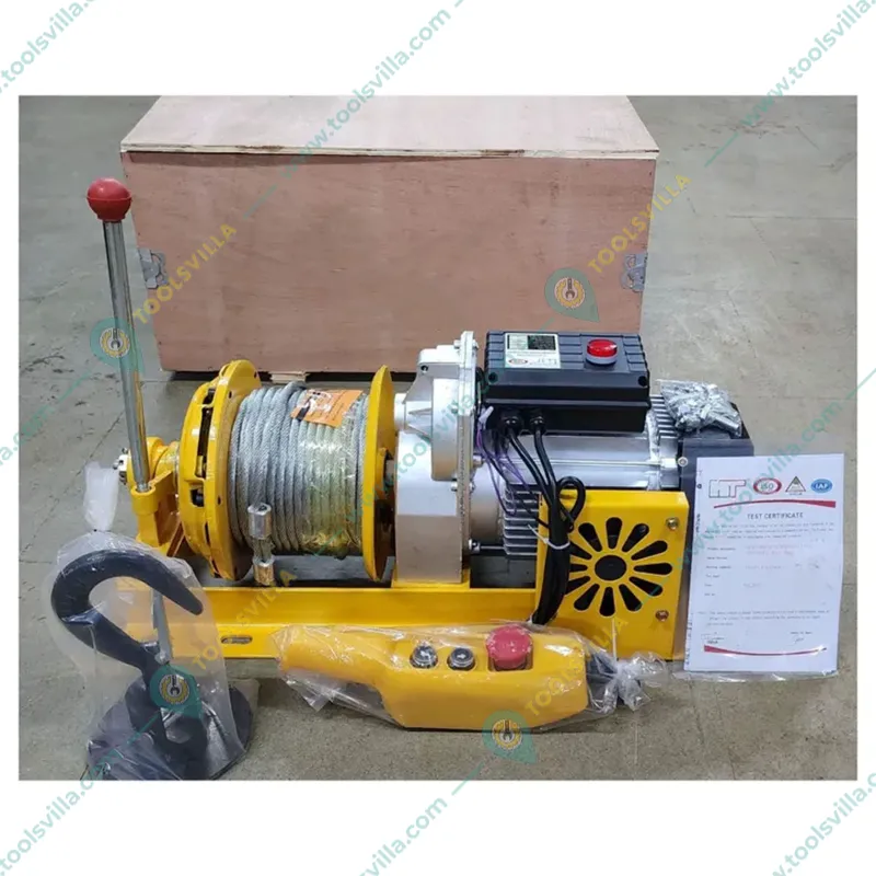 HT 500-1000 KG Capacity 3 Hp Electric Clutch Winch With 50 Meter Wire Rope & 160 kg Load Capacity Wheel Barrow With Chain