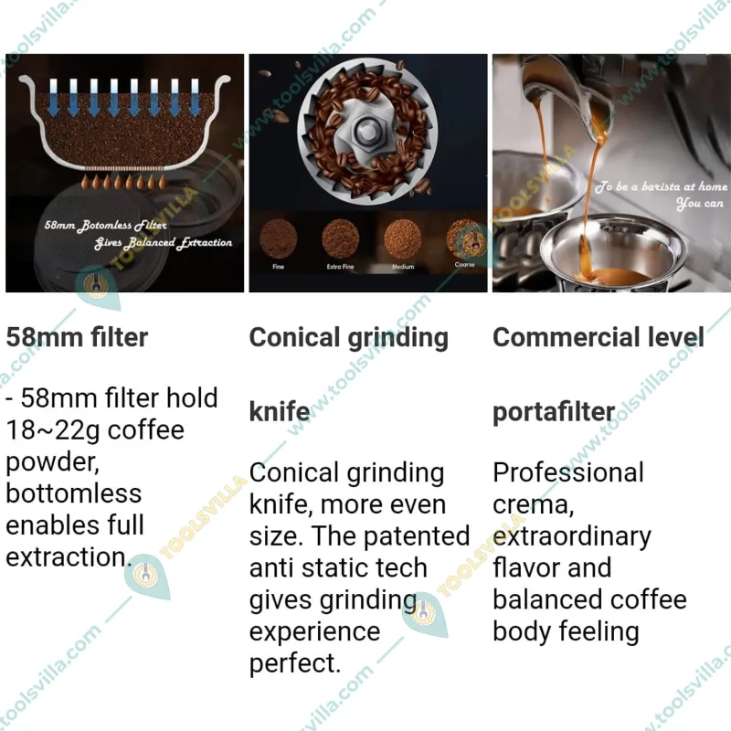 COFFEE MART Paio Black Colour Espresso Coffee Machine with Built in Coffee Grinder for Home and Small Café Use