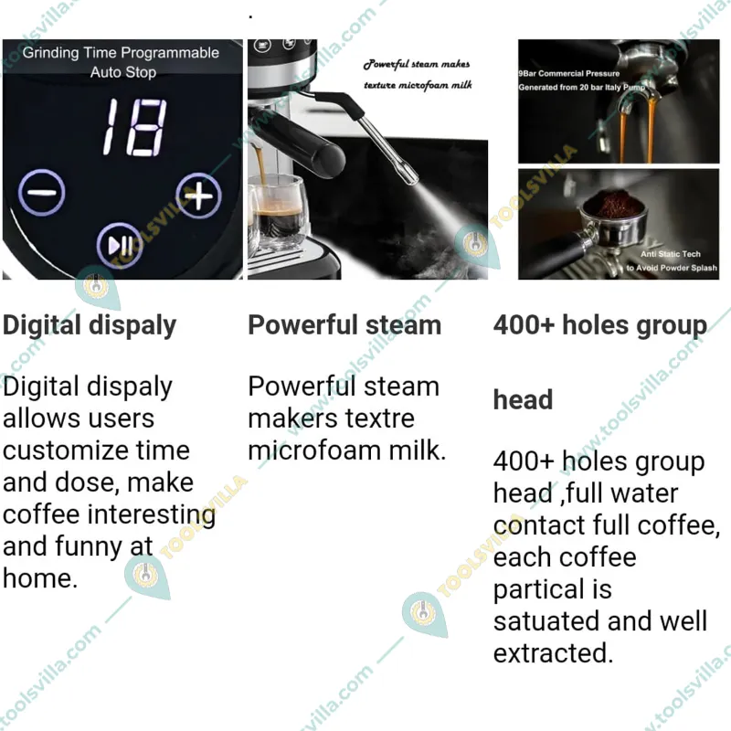 COFFEE MART Paio Black Colour Espresso Coffee Machine with Built in Coffee Grinder for Home and Small Café Use