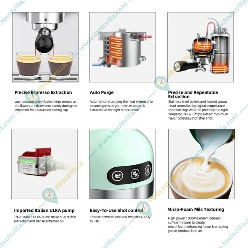 COFFEE MART Paio Black Colour Espresso Coffee Machine with Built in Coffee Grinder for Home and Small Café Use
