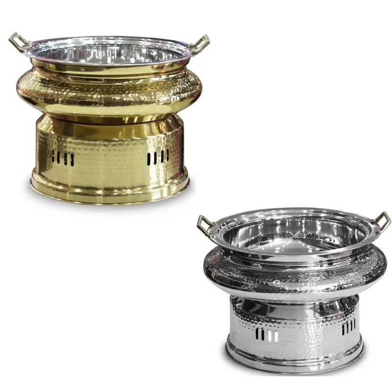 Combo of Malabar Hammered Stainless Steel Silver and Gold Round 8ltr Chafing Dish