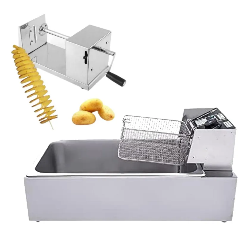 Combo of Commercial 18Litre SS Body Electric Deep Fryer 3KW and Premium Quality Hand Operated Potato Twister, SS Body