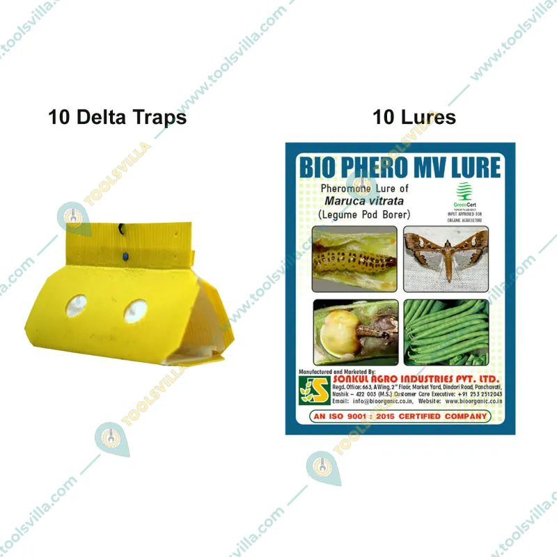 Sonkul Agro Combo Pack of Bio Phero MV - Maruca Vitrata (Legume Pod Borer) 10 Lures & 10 Delta Traps