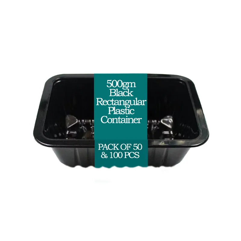 500gm Black Rectangular Plastic Container for Soan-papdi, Sweet, Meat Packaging(Pack-50 pcs)