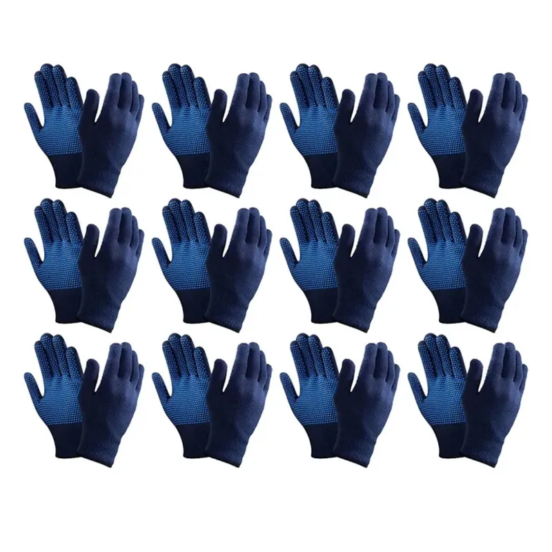 Super Safety Cotton Knitted Single Side Dotted Safety Hand Gloves(Color-Blue,Pack-12)