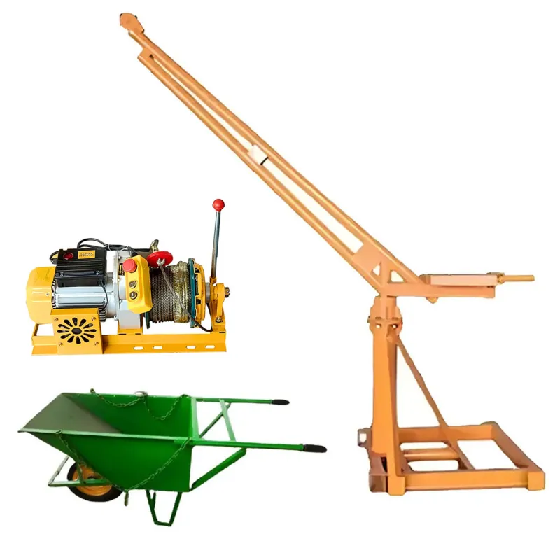 Crossbee 500 kg Mini Crane 360° With 5 HP Electric Clutch Winch, 8 mm 50 Mtr Wire Rope &  Wheel Barrow Trolley With Chain