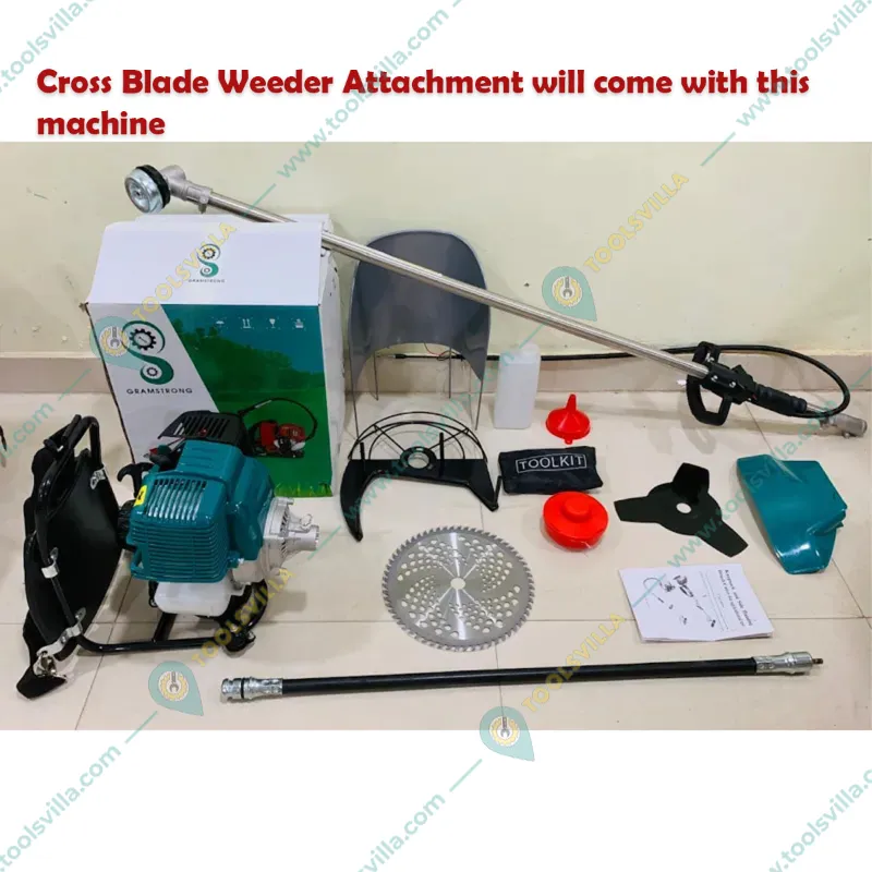 GRAMSTRONG Premium 4 Stroke 31 CC Backpack Brush Cutter With Cross Blade Weeder Attachment and 6 Months Warranty