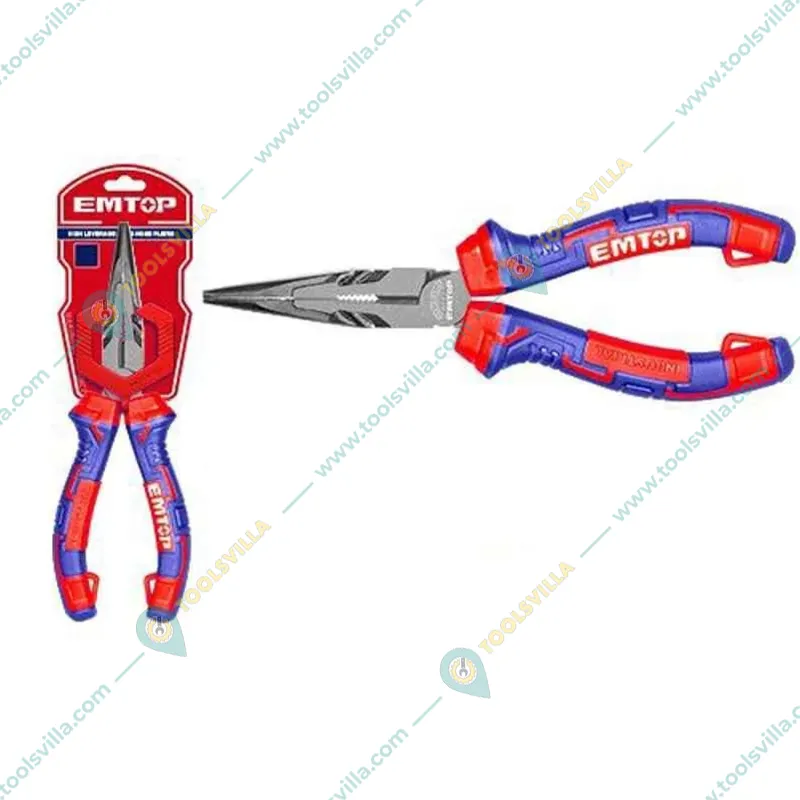 EMTOP 8 inch CR-V High Leverage Long Nose Pliers, (EPLRL0821)