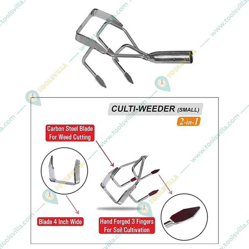 RedBuild 2 in 1 Manual Culti-Weeder Without Handle, 3 Fingers 4 Inches Blade for Weeding and Cultivating Soil
