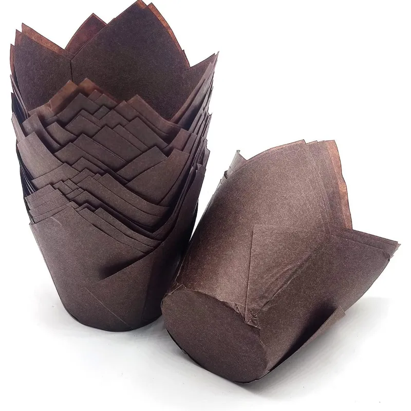 POCHEON® Brown Tulip Cupcake Liners Muffin Paper Moulds for Elegant Baking Unbleached Greaseproof for Bake (Pack of 100)